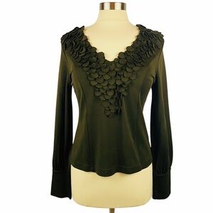 WORTH Brown Knit Embellished V-Neck S